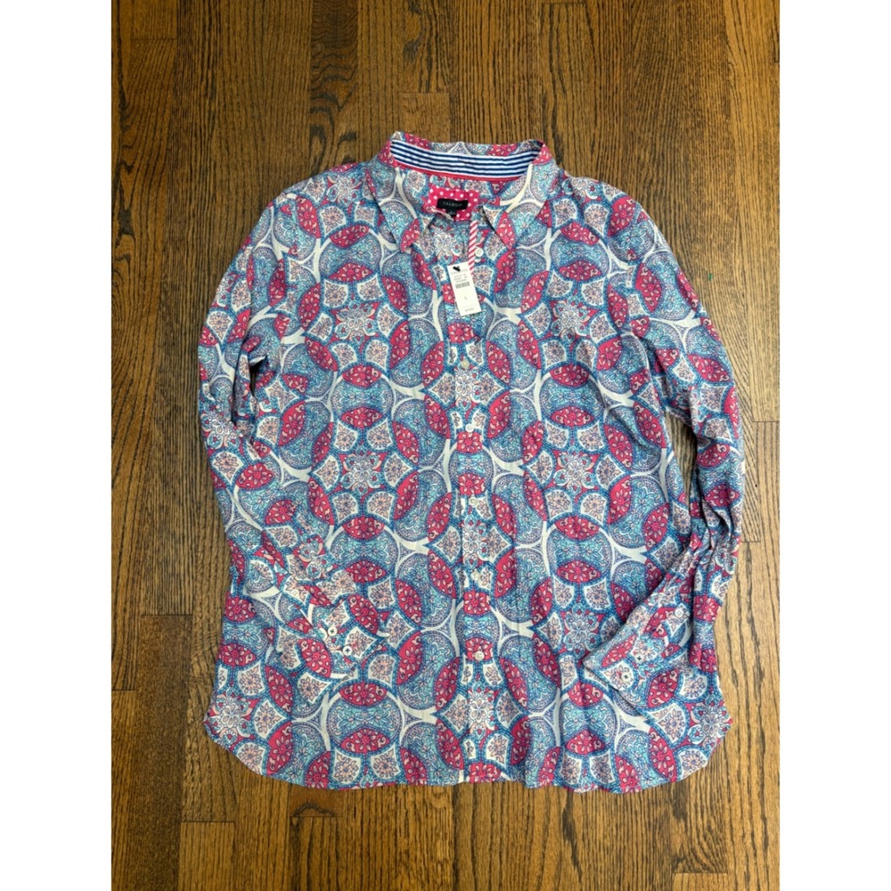Talbots NWT Button Down Shirt L Pink Blue Paisley Cotton Preppy Coastal Heritage